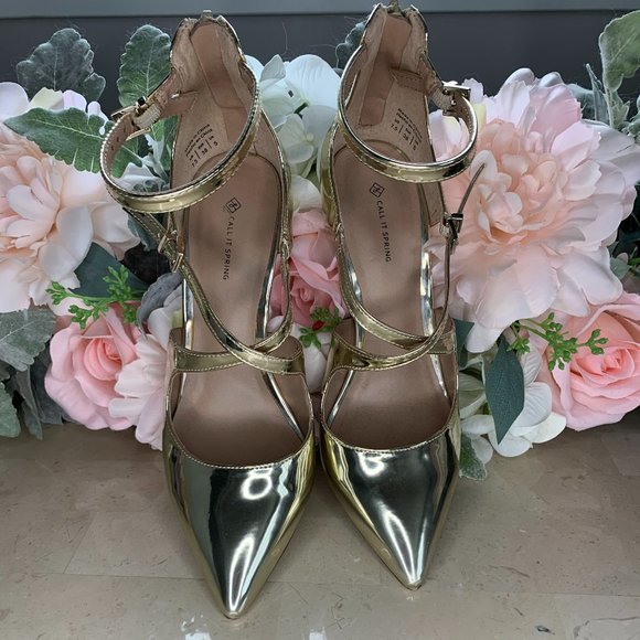 Strappy Gold Stiletto Heels 7.5 - Picture 4 of 9